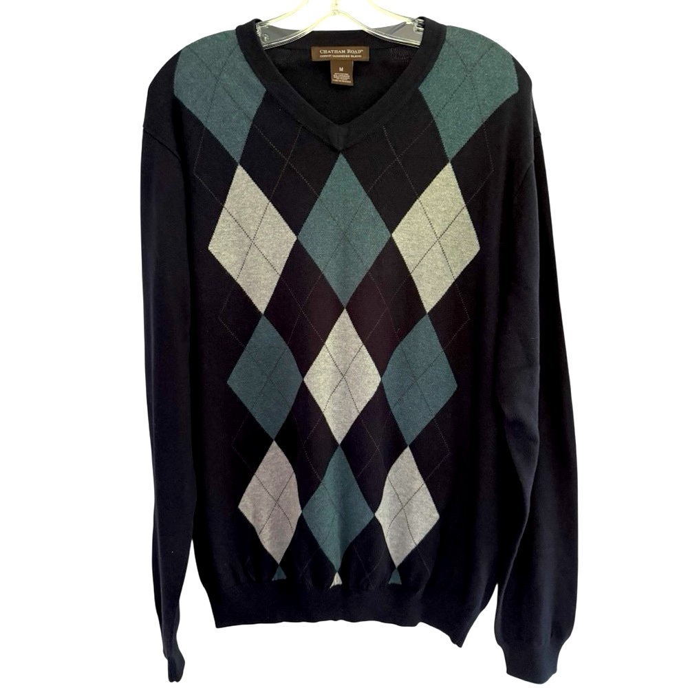 Men's Chatham Road cotton cashmere argyle sweater Beautiful colors v-neck medium
